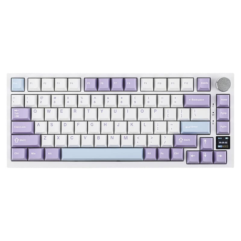 Ajazz AK820 Pro 75%-mechanisch tri-mode toetsenbord, QWERTY US-lay-out, gasket-mount, bedraad/Bluetooth/2.4G, TFT-display, RGB-achtergrondverlichting, hot-swap, geluiddempend schuim, PBT-toetsdoppen, compatibel met Windows/Mac, PC-Flying Fish Switch Purpl
