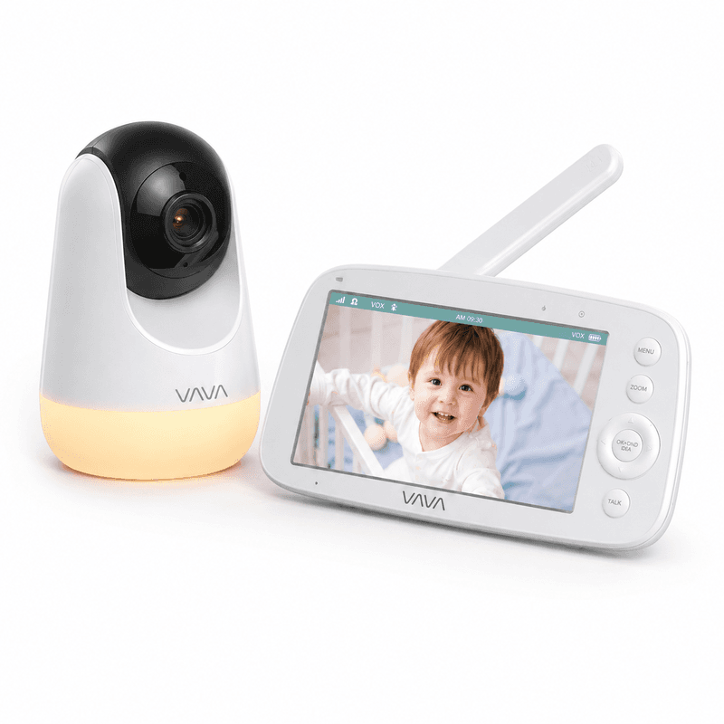 VAVA VA-IH006 PRO Babyfoon met Camera, 5-inch 720p HD-scherm, Zonder Wifi, Tot 24 uur Audiomodus, Nachtzicht, Terugspreekfunctie, Nachtlampje, Bereik 300 m
