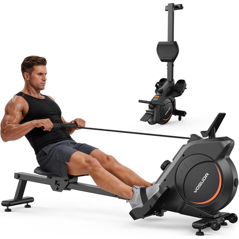 YOSUDA Verbeterde roeitrainer voor thuis, 16 standen hoog vermogen magnetische weerstand (tot 41 kg), App & Bluetooth voor interactieve work-outs, Geluidloos, Tot 160 kg, Ruimtebesparend opvouwbaar, Roeitrainer