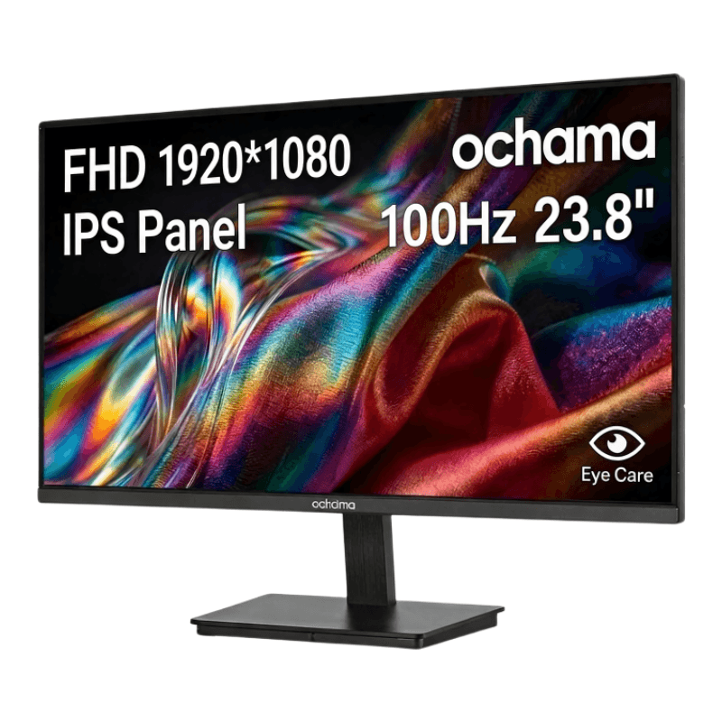 ochama Monitor 23.8 Inch Full HD 1080P, Gaming en Business Beeldscherm met 100Hz Verversingssnelheid, Ultra-Dunne Randen (3-zijdig), HDMI en VGA Aansluiting