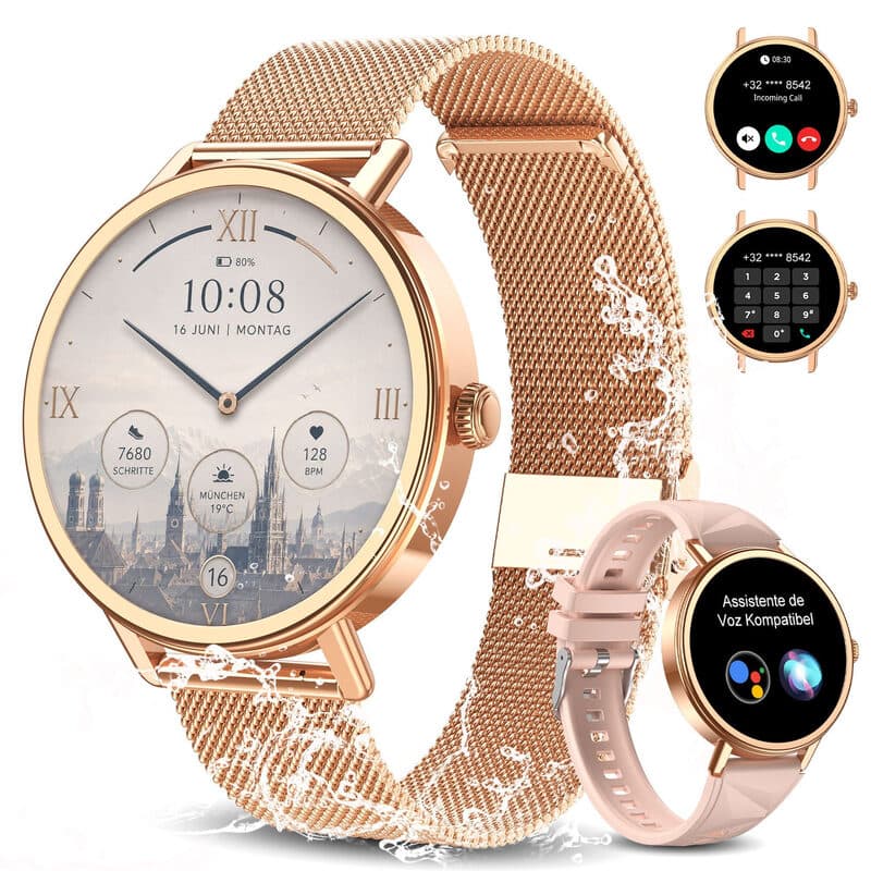 Blackview X30 Smartwatch voor Dames, 1,26 Inch Ronde Fitnesshorloge met Hartslagmeter, Slaapmonitor, SpO2, Stappenteller & Activiteitentracker, IP67 Waterdicht voor Sport, Werk & Dagelijks Gebruik, Android & iOS