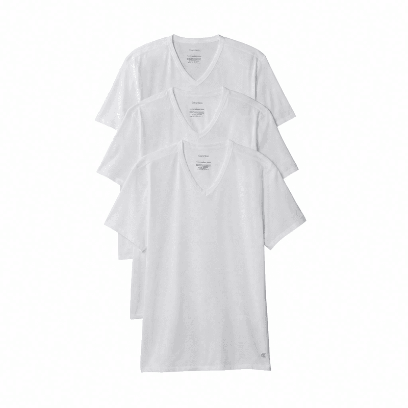 Calvin Klein korte mouw V-hals T-shirt 100 3, wit, heren, maat M, 3-pak