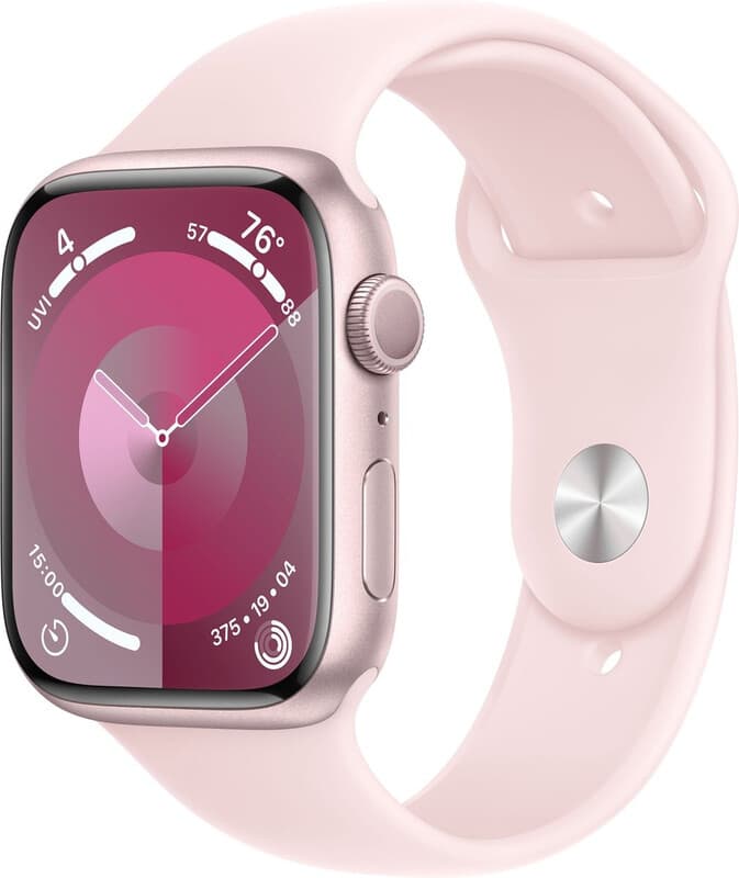 Apple Watch Series 9 GPS + Cellular 45 mm roze aluminium behuizing met lichtroze sportband - M/L