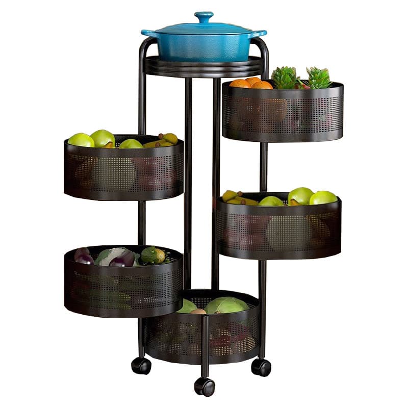 Maxcook 6-laags draaibaar opbergrek voor op de vloer (ronde manden, multifunctionele organizer)