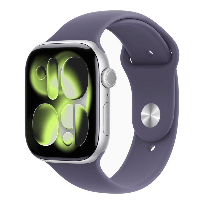 Apple Watch Series 11 GPS + mobiel 46 mm zilverkleurige aluminium behuizing met paarse mist sportband - S/M