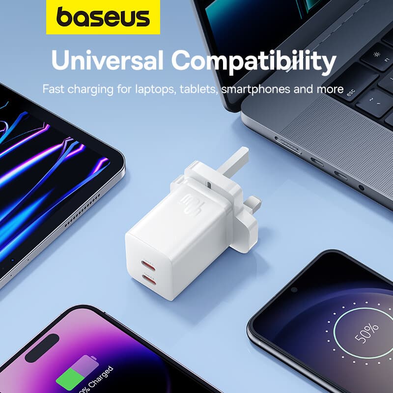 Baseus GaN5 Pro Fast Charger C+C 40W UK Moon White