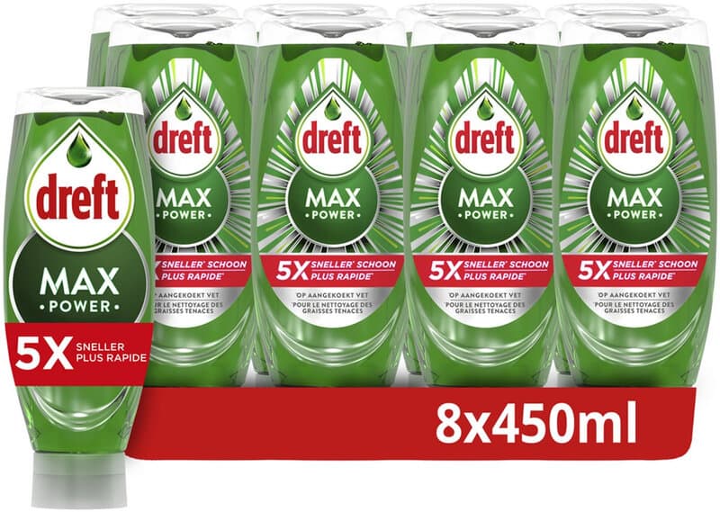 Dreft MaxPower Vloeibaar Afwasmiddel - 8 x 450ML