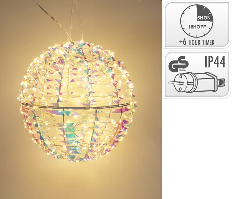 Koopman LED Bal - 30 cm, Glanzende Regenboog, 300 LEDs