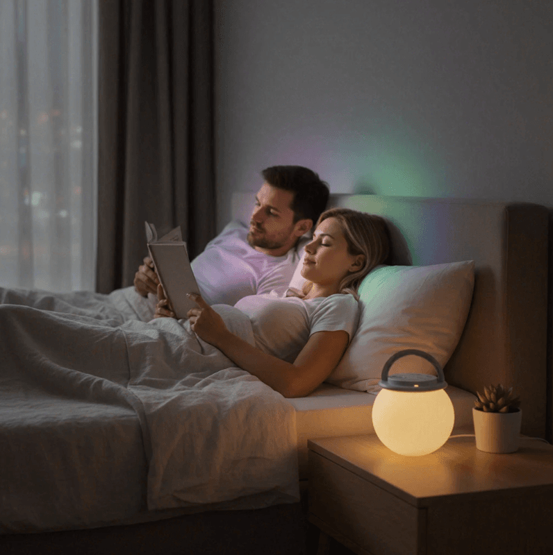 Hikers oplaadbare LED-nachtlamp met tijdschakelfunctie, warmwit + RGB (7 kleuren), staploze dimfunctie, 0,9 W, 5 V-1 A, ABS + metaal, voor slaapkamer en kinderkamer