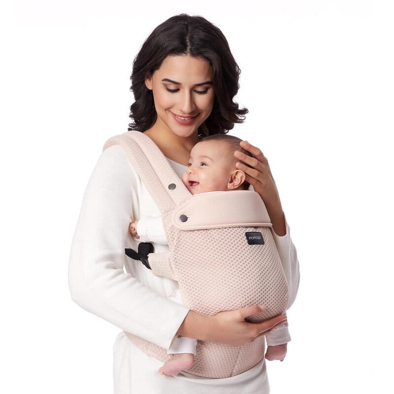 Momcozy ademende gaas babydraagzak, ergonomisch, licht en gebruiksvriendelijk, geschikt voor 3,2 - 20 kg, versterkte lendensteun, de hele dag comfortabel, handsfree, roze