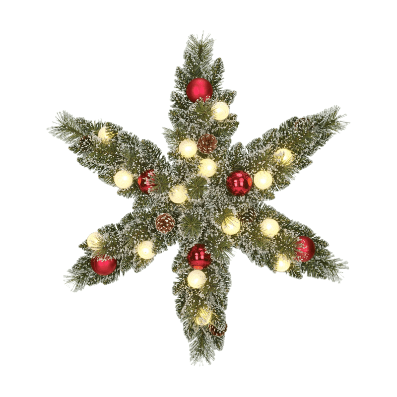 Black Box Trees Kaprun Kerstkrans Ster met Warm Witte LED Verlichting - Ø60 cm - Groen Frosted, Rood