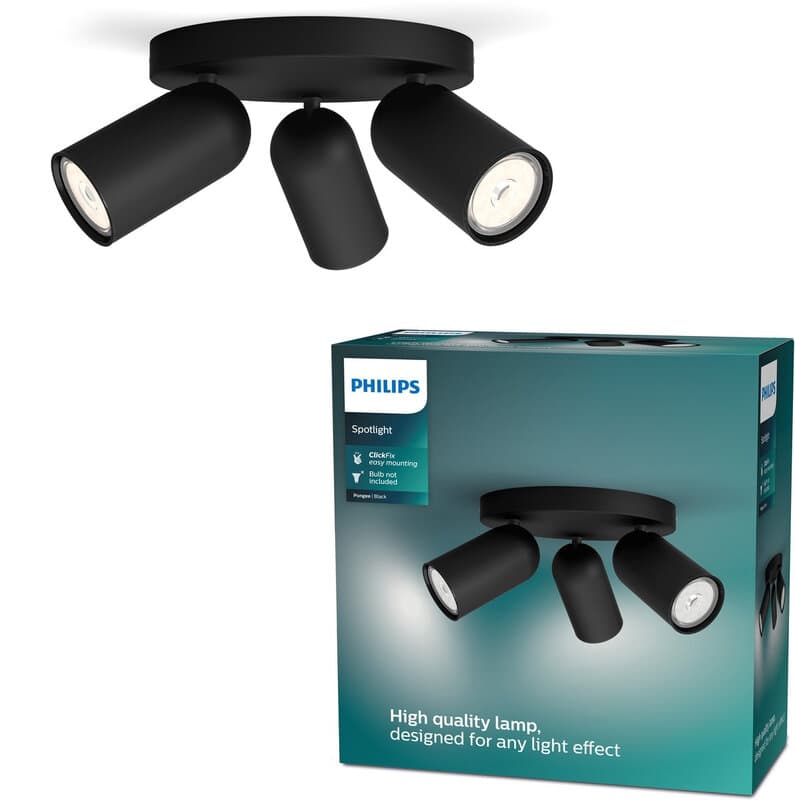 Philips Pongee opbouwspot - 3-lichts - zwart