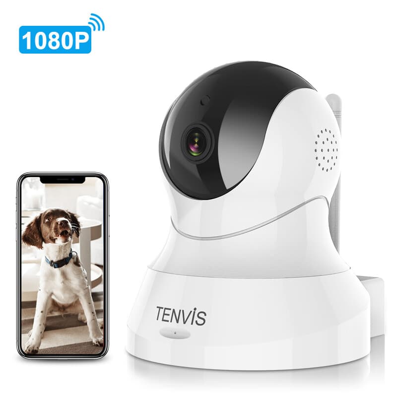 TENVIS 1080P slimme beveiligingscamera met 360°-dekking, tweerichtingsaudio, bewegingsdetectie en nachtzicht, ABS-kunststof en metaal, in wit, TH661D