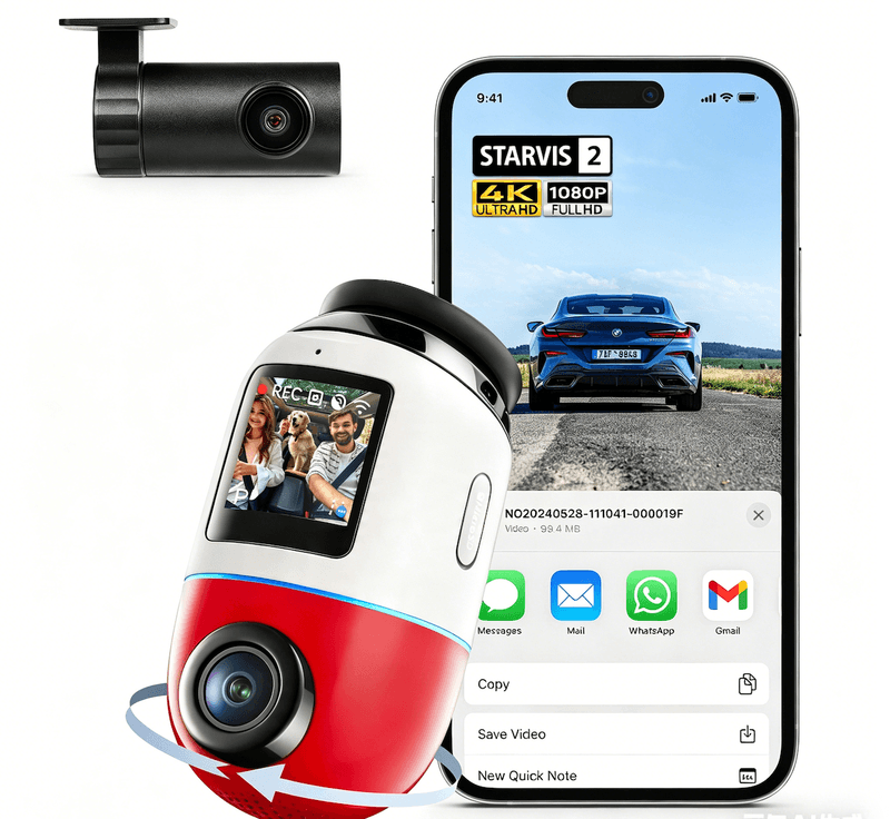 70mai Dashcam 4K Omni, Voor Achter 4K+1080P HDR Autocamera's met STARVIS 2 IMX678, Nachtzicht, Parkeermodus, Spraakbesturing, 4G LTE, Bewegingsdetectie, 5GHz WiFi 6, App-bediening