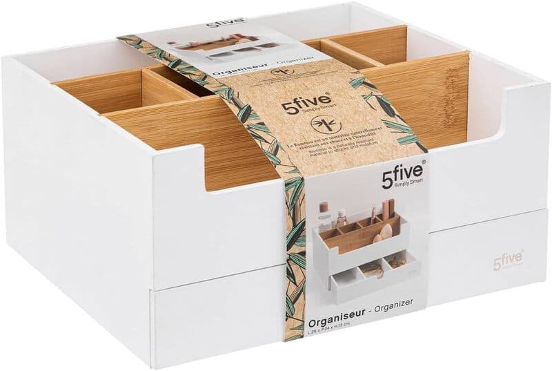 5five Natureo MDF Organizer met Bamboe - 1 Lade, 26 x 24 x 13 cm, Wit