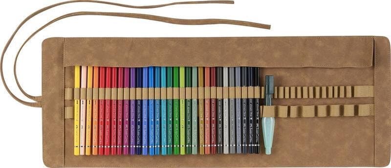 Faber-Castell Albrecht Dürer aquarelpotloden set - 30 stuks, bruine PU leren rolhoes