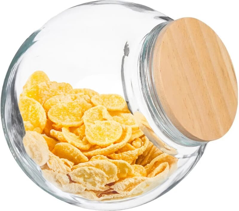 5five Getint glazen pot met houten deksel - 1,5L, transparant