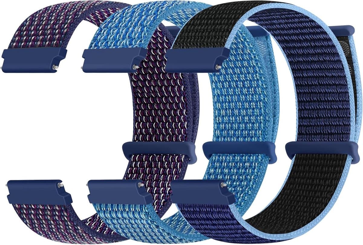 Nylon armband - Sportlus horlogeband - Actieve levensstijl - Verstelbaar en ademend - 3 stuks - Multicolor