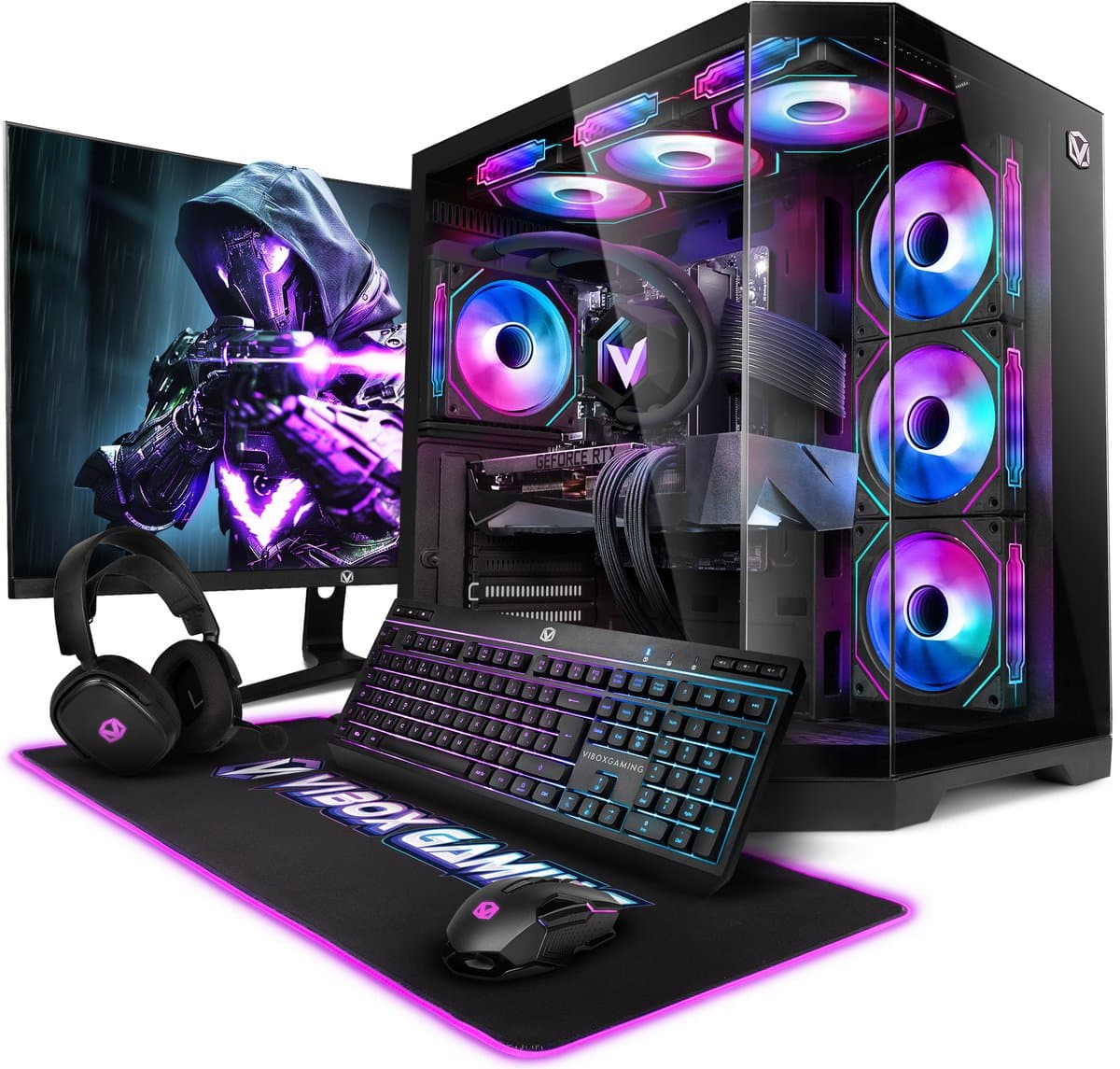 Vibox Gaming PC Set - Ryzen 7 9800X3D - RTX 5080 - 32GB DDR5 RAM - 1TB NVMe SSD - Windows 11 - WiFi 6 + Bluetooth 5.4 - 27" Monitor + Accessoires