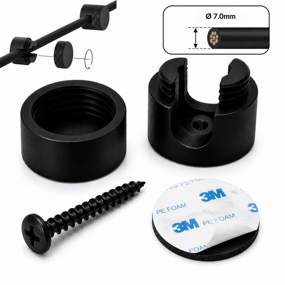7.0mm Set Van 12 Stuks - Kabelhouder Muur - Kabel Clips - Kabel Management Voor Dikkere Kabels - Zwart