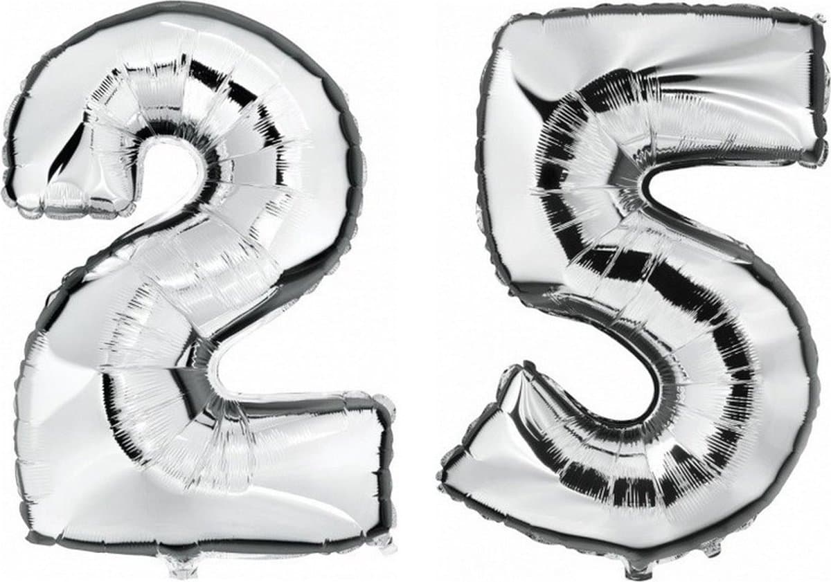 25 jaar - zilver - folie ballonnen - 88 cm - leeftijd/cijfer - Leeftijdsartikelen - 25e verjaardag versiering - Heliumballonnen