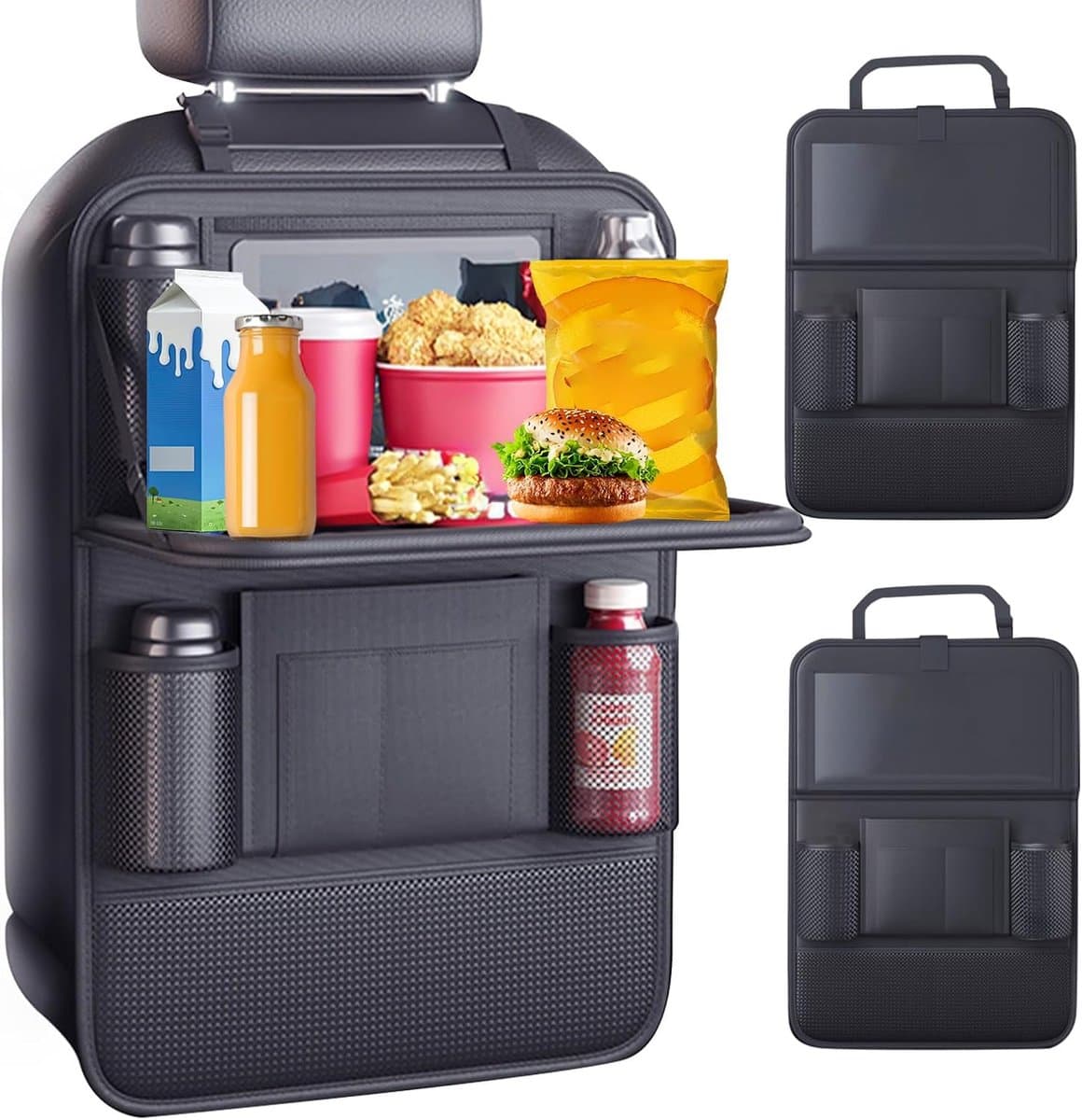 Auto-organizer, grote rugleuningbescherming voor kinderen, multifunctionele waterdichte achterbankorganizer met klaptafel, tablet/telefoonopslag en 9 vakken, 42 cm × 61 cm (2 stuks)