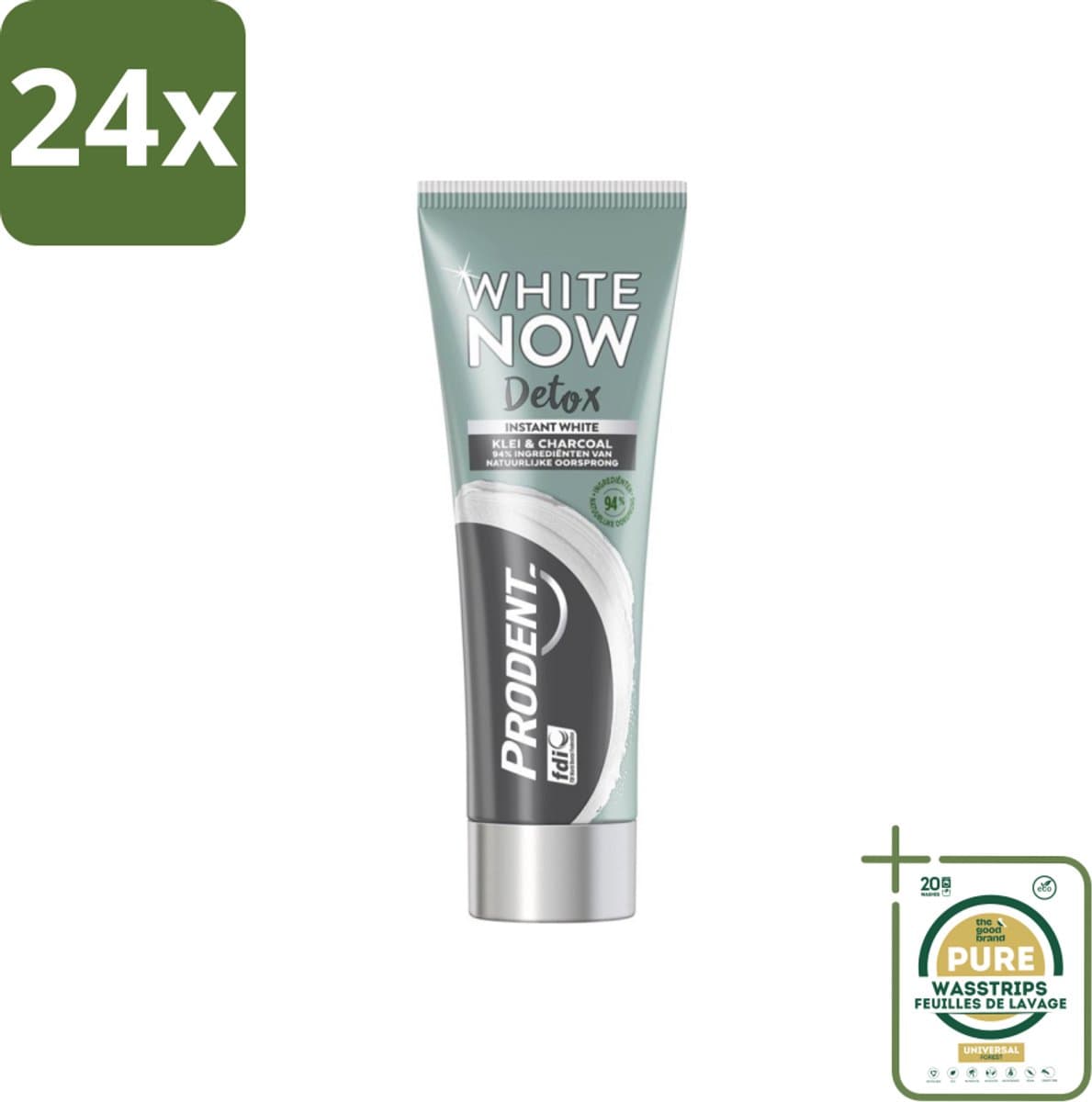 Prodent - White Now - Tandpasta - Natuurlijke Ingrediënten - Klei En Houtskool - 75 ml - Voordeelverpakking - 24 stuks - Klei - Houtskool