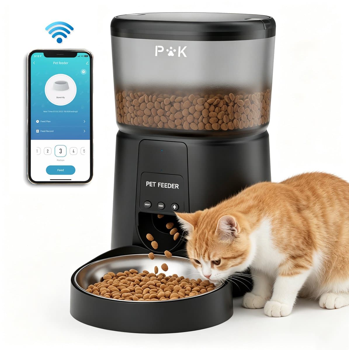 PUPPY KITTY Voerautomaat Kat en Hond Zwart - 4L Automatische Voerbak - Wifi Verbinding - App Besturing - Spraakopname