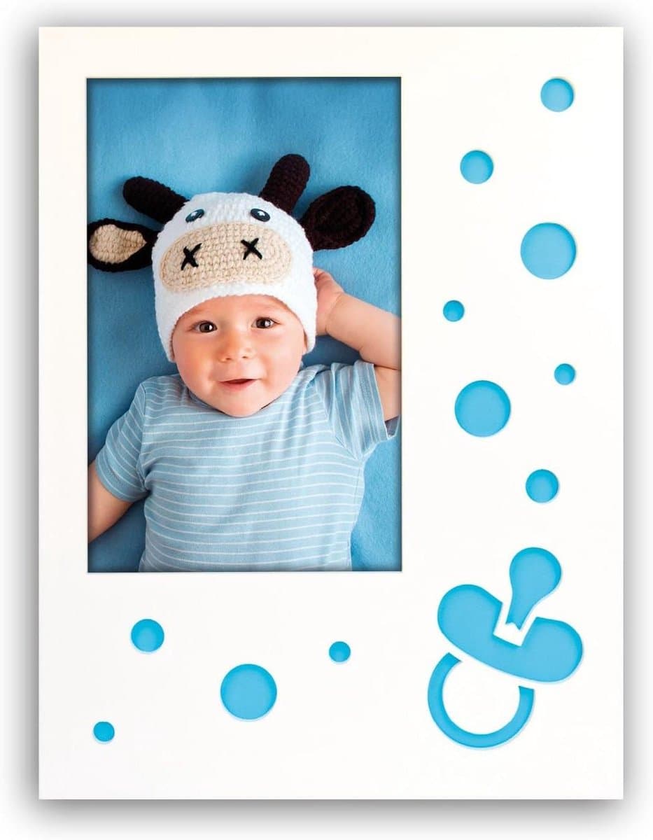 Baby Fotolijst - Herinneringen Lijst - Babykamer Decoratie - Met Blauwe Speen - 20.5 x 25.5 cm - Blauw Wit