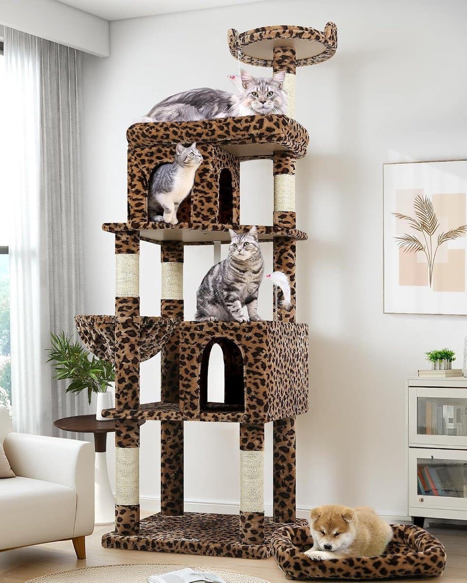 Krabpaal Kattenboom - Speelpaleis - Katten Plezier - Extra Stabiel Ontwerp - 183 cm Hoog - Luipaard