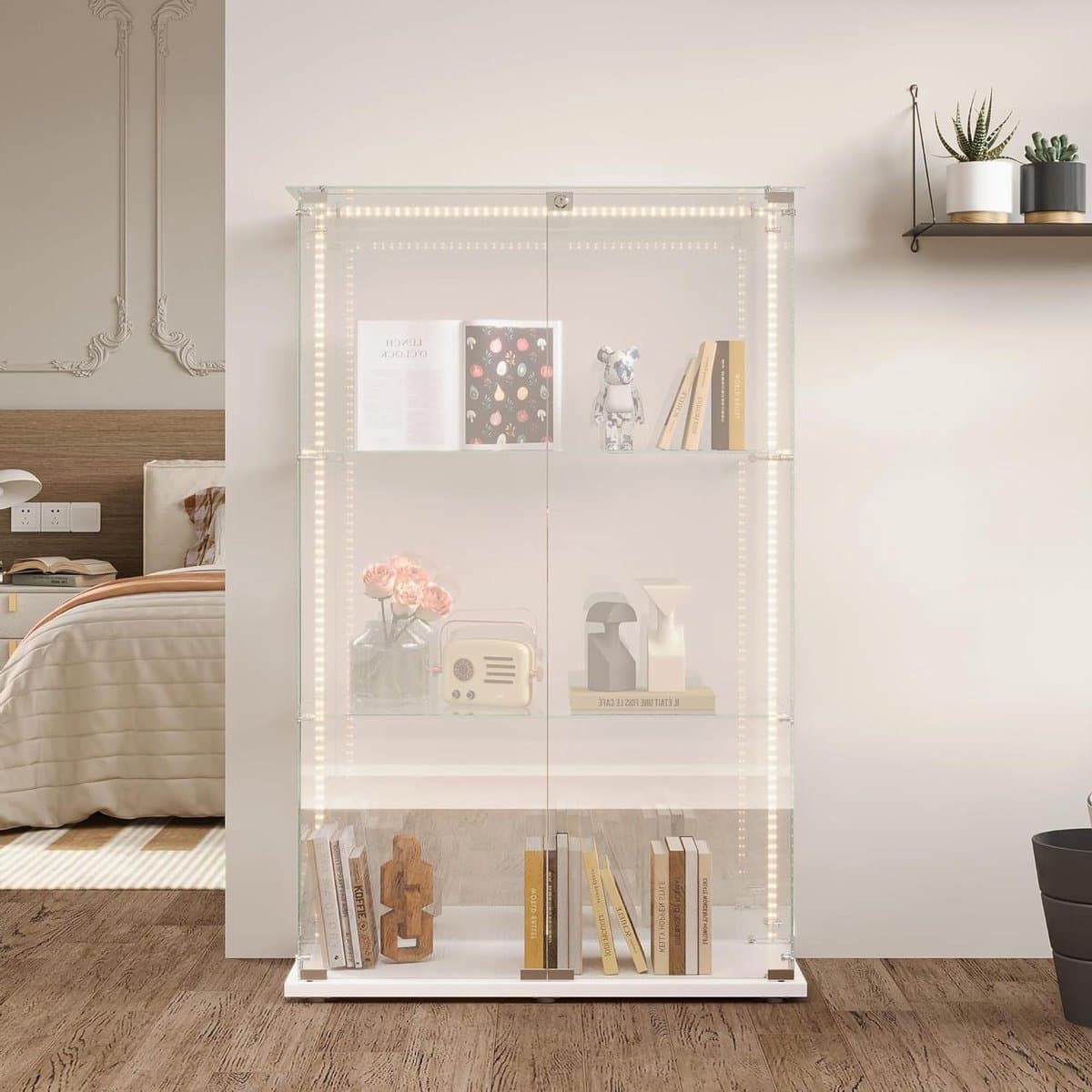 Glazen vitrinekast - Displaykast Presentatiekast - Verzamelingen Tonen - Gehard Veiligheidsglas - 123 cm Hoog - Wit