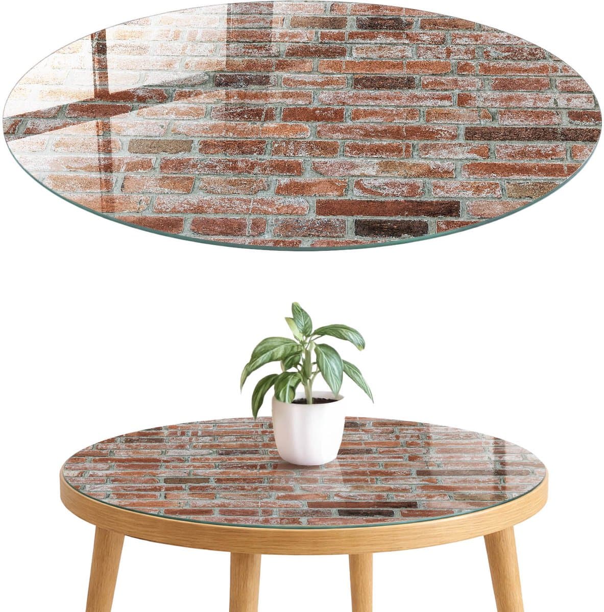 ArtPrintCave Bakstenen muur Glazen Tafelblad fi50 cm - Tafelblad Rond - Rood Terrastafel - Texturen Tafelblad Glas