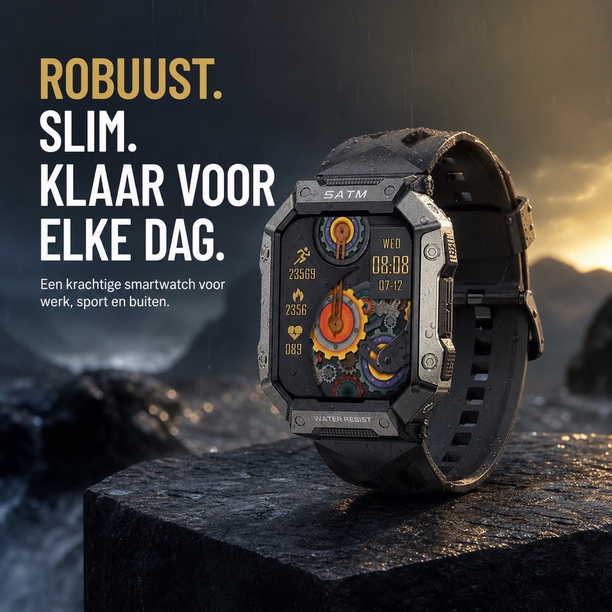 Tijdspeeltgeenrol PG Smartwatch - Zwart - Waterdicht IP68, Gezondheidstracker met GPS, Hartslagmeter en Lange Batterijduur