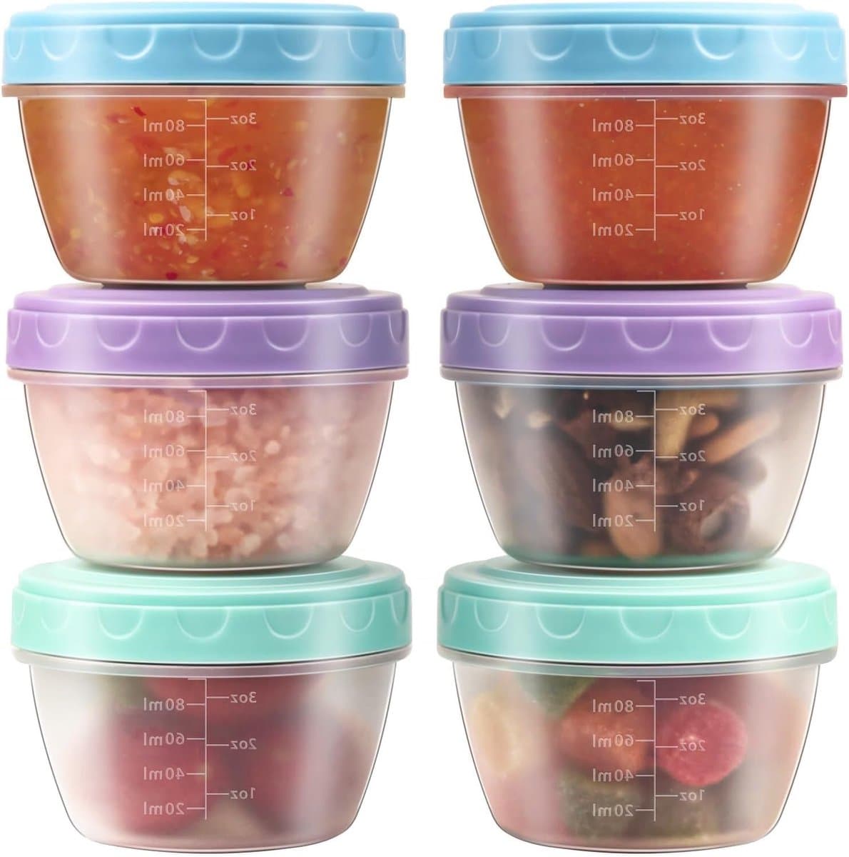 Ronde luchtdichte plastic voedselcontainers met deksel, herbruikbaar en veilig voor vriezer, magnetron en vaatwasser (6-pack, 118 ml)