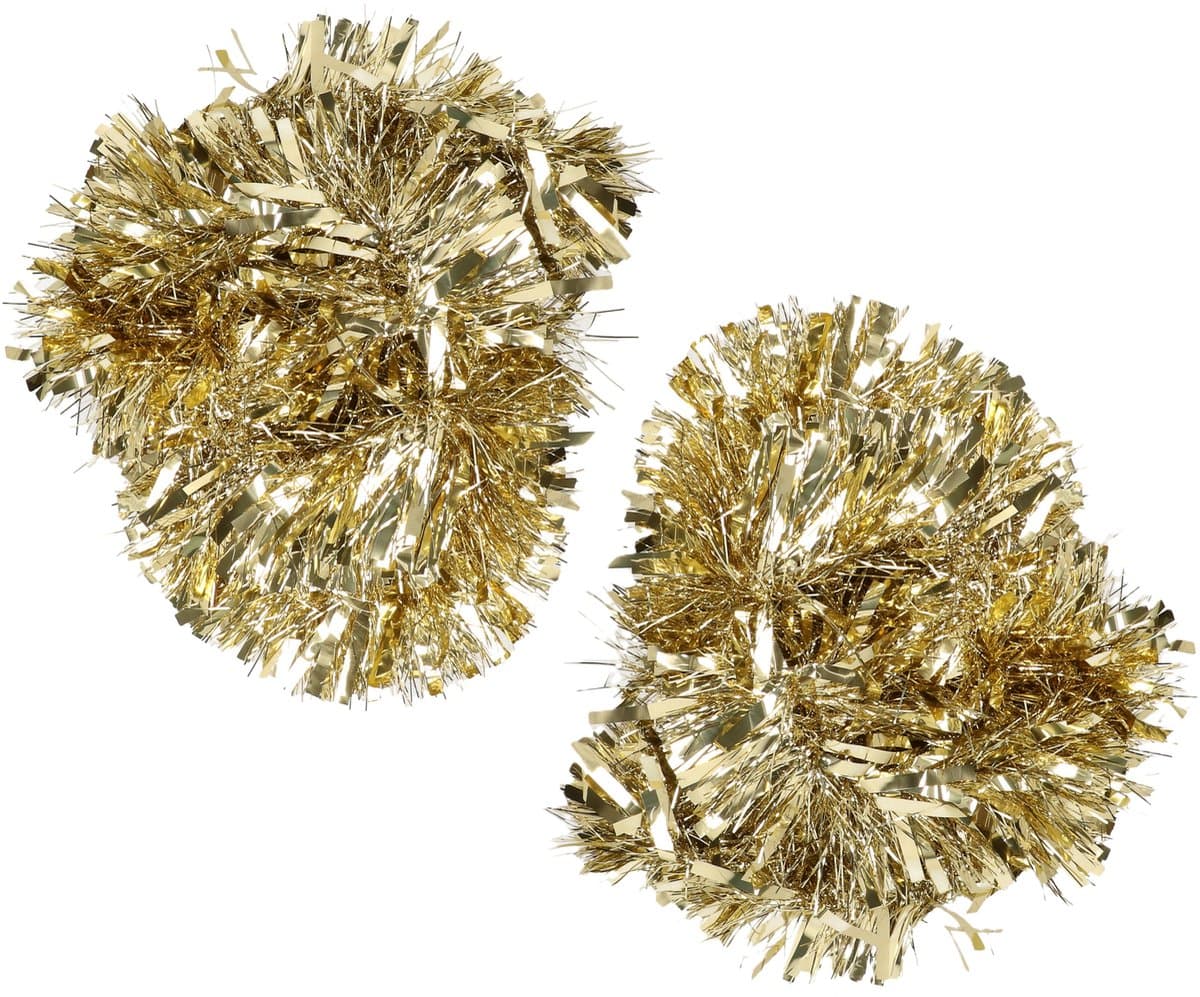 Ideas 4 Seasons Kerstslinger - 2x - goud - 200 x 15 cm - lametta/folie - folieslinger - kerstboomslinger