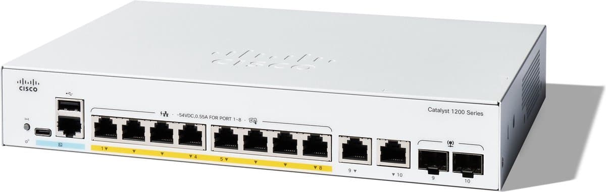 Cisco C1200-8P-E-2G - Netwerkswitch - Managed - Power over Ethernet (PoE) - Wit