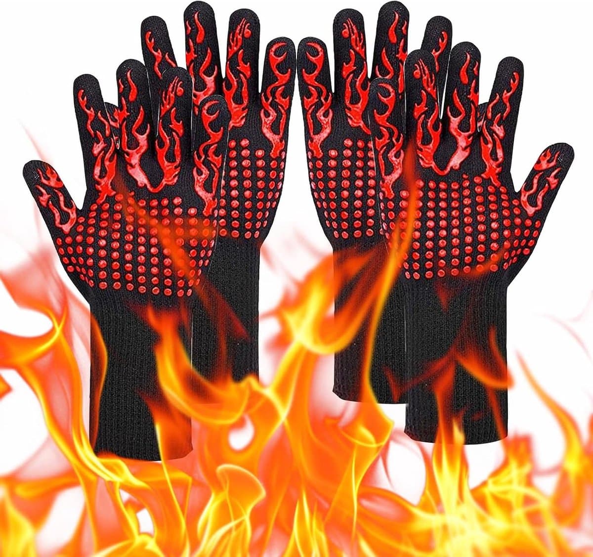 Zeynomax - Ovenhandschoenen hittebestendig tot 800 °C - Rode vuurvaste BBQ handschoenen voor bakken en grillen - Set van 2 - Keukenaccessoires voor outdoor koken.