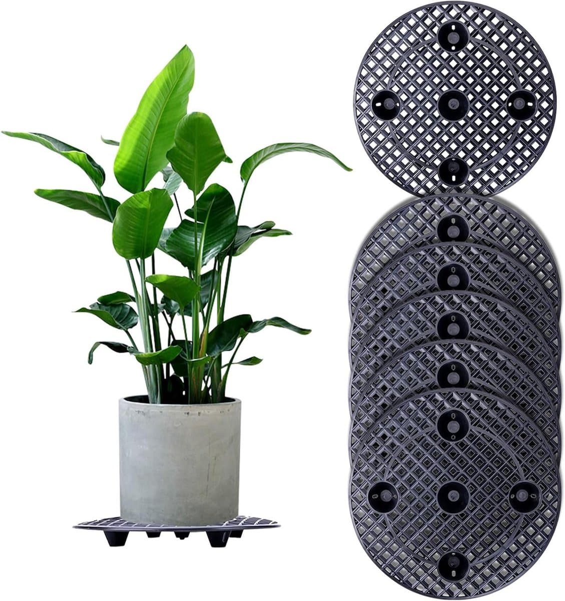 Set van 6 Ronde Mesh Onderzetters voor Bloempotten - Ideaal voor Terras, Binnen en Buiten, Tuin (Zwart) - 30 cm