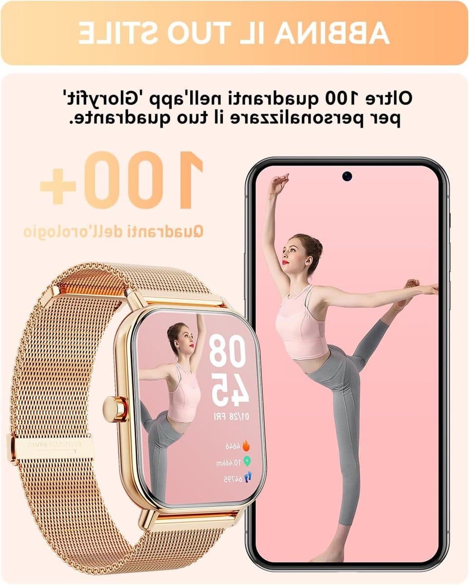 Smartwatch - Fitness horloge - Gezond Leven - Bluetooth bellen - 1.85 inch scherm - Goudkleurig