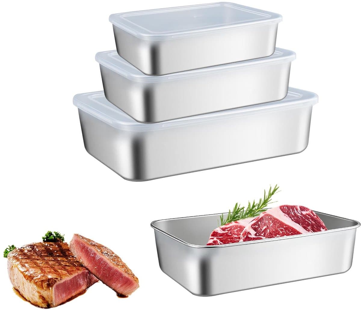 Cosensi - Dailygoods - Cosensi - Dailygoody - Opslagcontainers - Rvs voedselcontainers - 3-delige set - 1000ml 1800ml 3000ml - Luchtdicht - Geschikt voor koelkast - Zilver