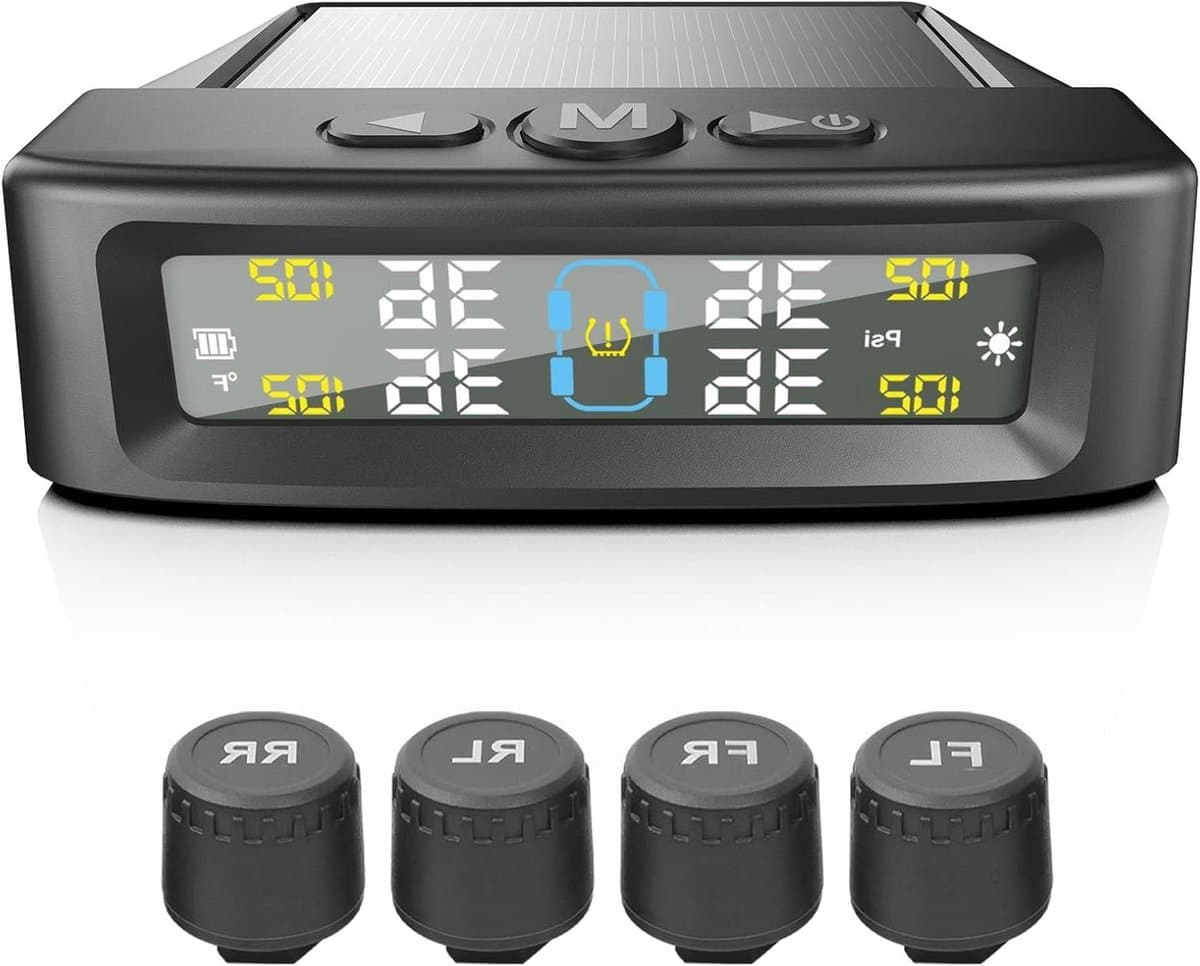 Bandenspanningssysteem - TPMS Monitor - Veilig Rijden - Zonne-energie Opladen - 4 Sensoren - Zwart