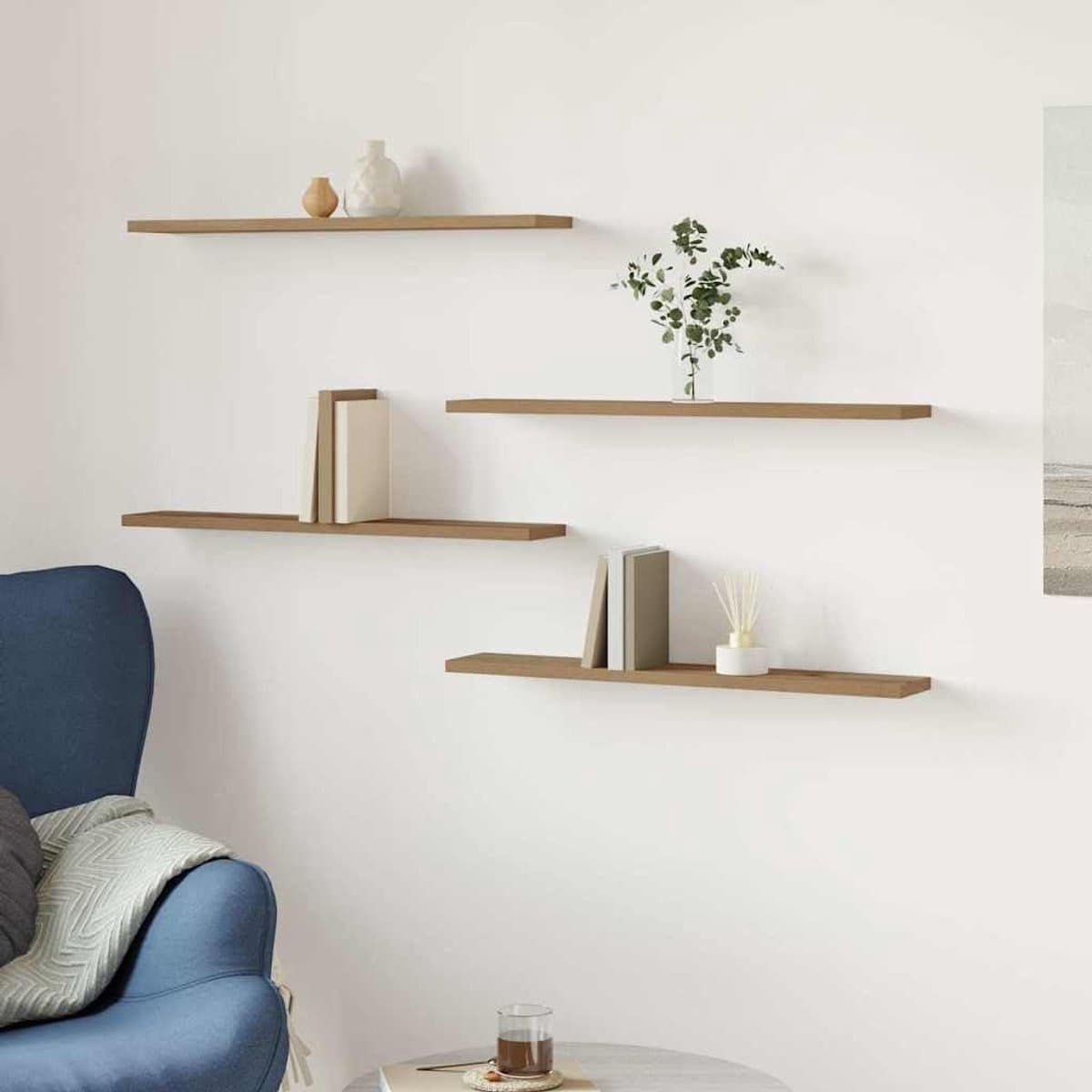 Mokuyard Bookshelf Boards 4pcs Artisan Oak 60x10x1.5cm Engineered Wood Standing Storage Shelf and Replacement Board for Wooden Display Shelves, Suitable for Living Room, Home Office, Dining Room.
