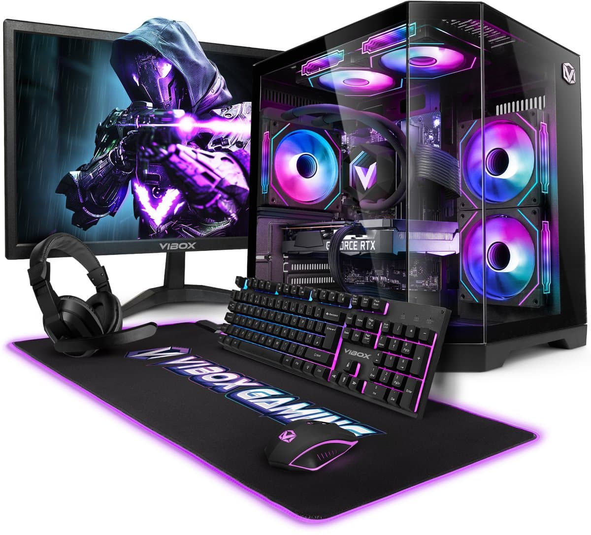Vibox Gaming PC Set - Ryzen 7 5700X - RX 9060 XT 8GB - 16GB RAM - 1TB SSD - Windows 11 - WiFi 6 + Bluetooth 5.4 - 23" Monitor + Accessoires