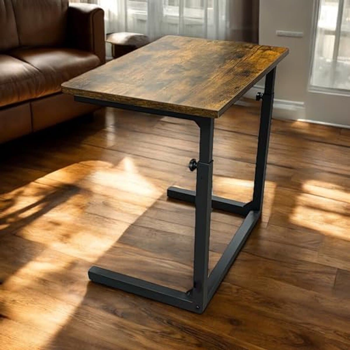 C-Side Table - Sofa Table - Laptop Gebruik - Verstelbare Hoogte - 50 tot 76 cm - Rustiek Bruin