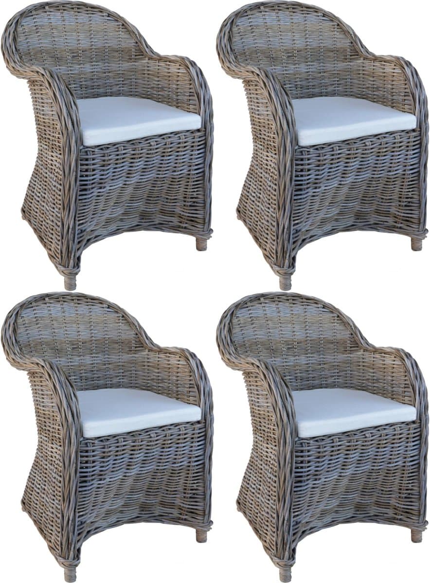 Decomeubel - Rotan Stoel Kubu Grey met wit Kussen - set van 4 stoelen