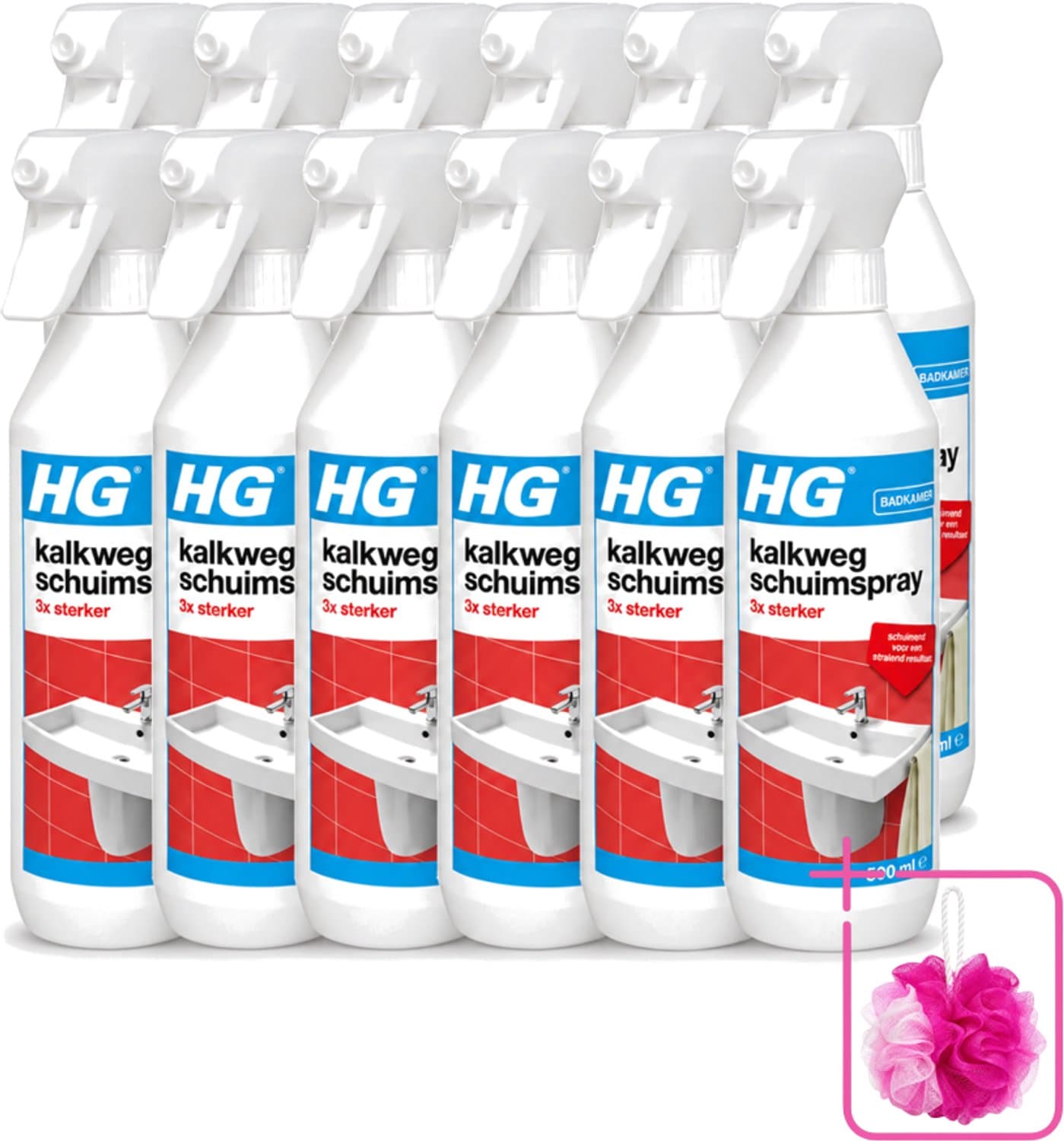 12 x HG - Badkamer - Kalkweg Schuimspray - 3x Sterker - Schuimend - 500 ml - Bulkverpakking - Kalkaanslag verwijderen - Douchemop - Badkamer reinigen