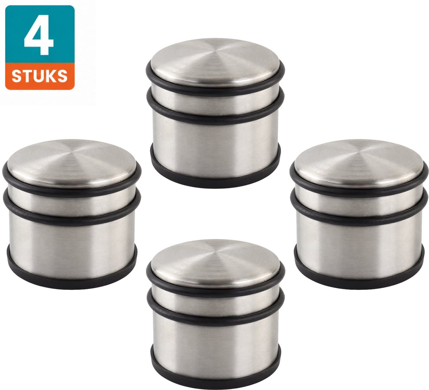 NORDIX Deurstop - 4 Stuks - Deurstopper - Deurstoppers voor Binnen - Deurbuffer - Deurvastzetter - Antislip - RVS - 9cm - ACERO