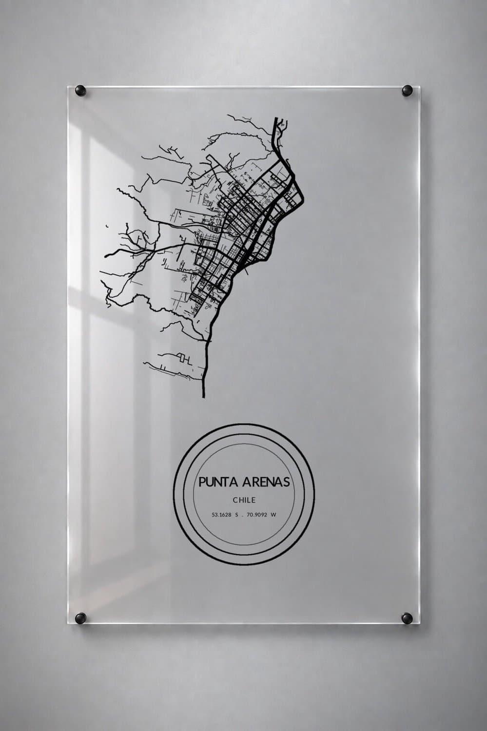 Stadskaart Punta Arenas - Plexiglas 30x45 cm - Badge Seal