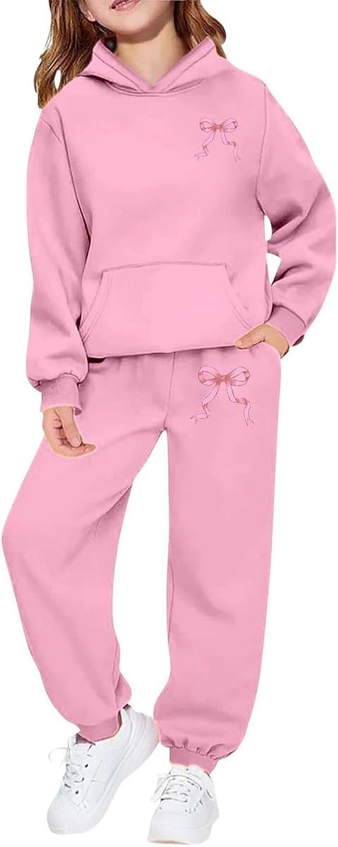 Set voor meisjes, sweatshirt, broek, 2-delig, trainingspak, kinderen, joggen, sweatshirt, katoen, zacht, casual, trendy, sport, vrije tijd, mode, schattig A93