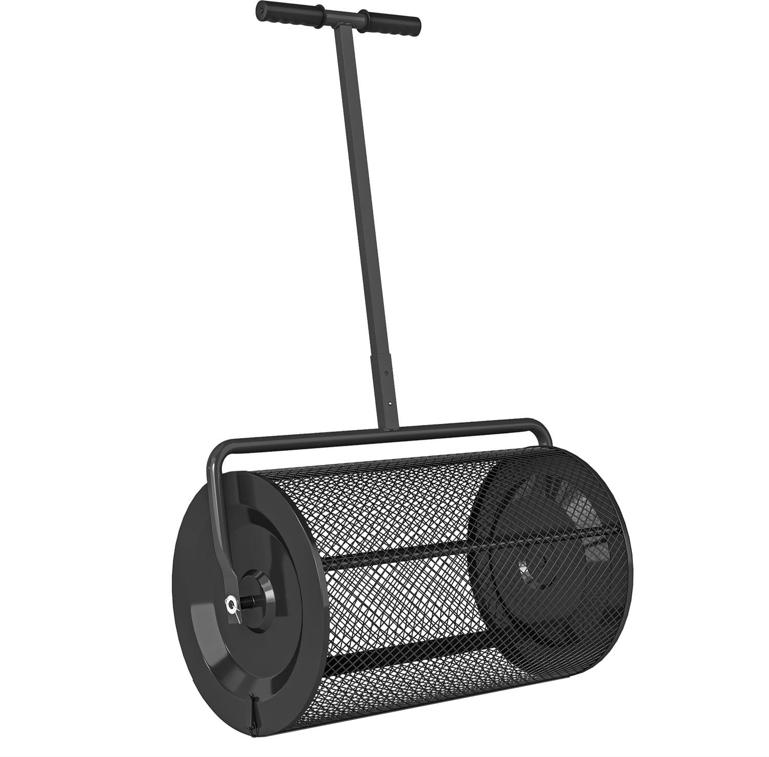 Compoststrooier-75 l-veenmosstrooier met in hoogte verstelbare T-greep en mesh-mand- Ø 40 x 61 cm- meststrooier voor tuin- gazon- tuinstrooier voor mestzaad- handstrooier compostrol (zwart)